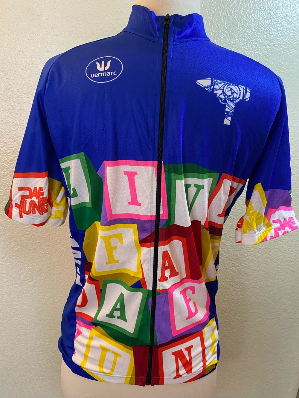 Vermarc Blue Block-Print Cycling Jersey size:M-3-48 - Picture 2 of 11